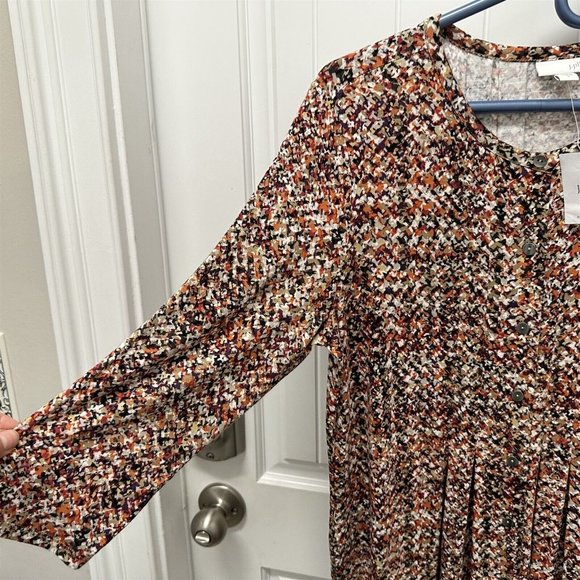 J Jill Dress Flowy Pleated Size Small NEW Geometric Button Front Rayon - Picture 4 of 9